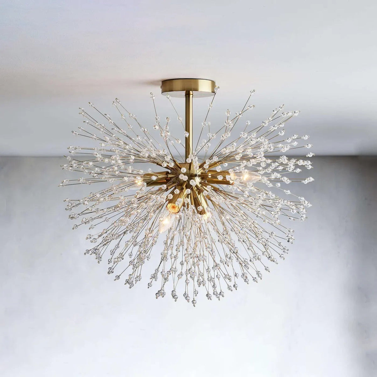 Dandelion Seed Spoked Crystal and Iron Flush Mount