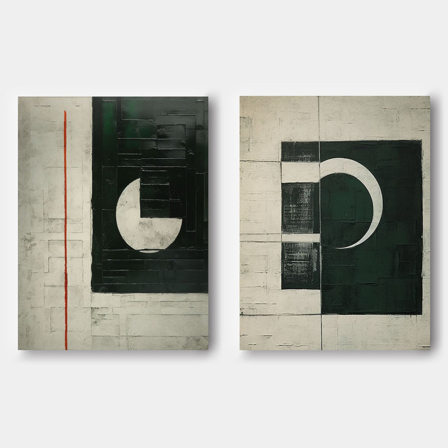 Dark Green Crescent Geometry Diptych