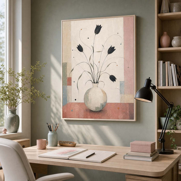 Dark Tulips in a Pale Vase