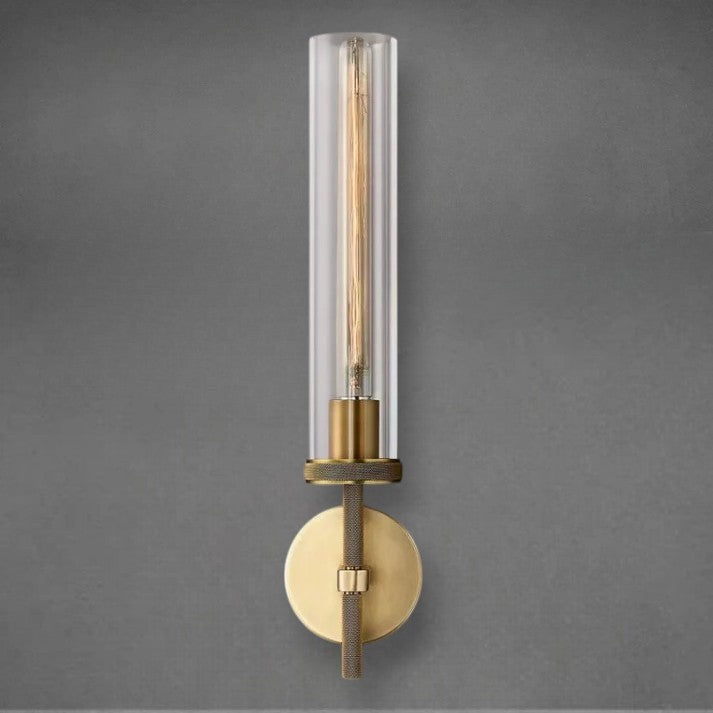 Diamond Knurled Brass and Crystal Cylinder Wall Sconce
