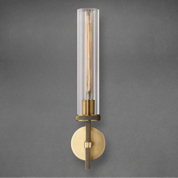 Diamond Knurled Brass and Crystal Cylinder Wall Sconce