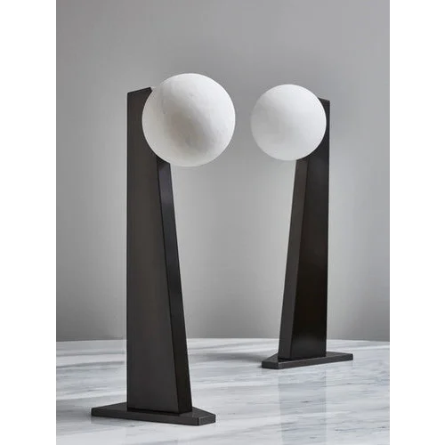 Diffused Glass Globe Table Lamp with Slender Black Base