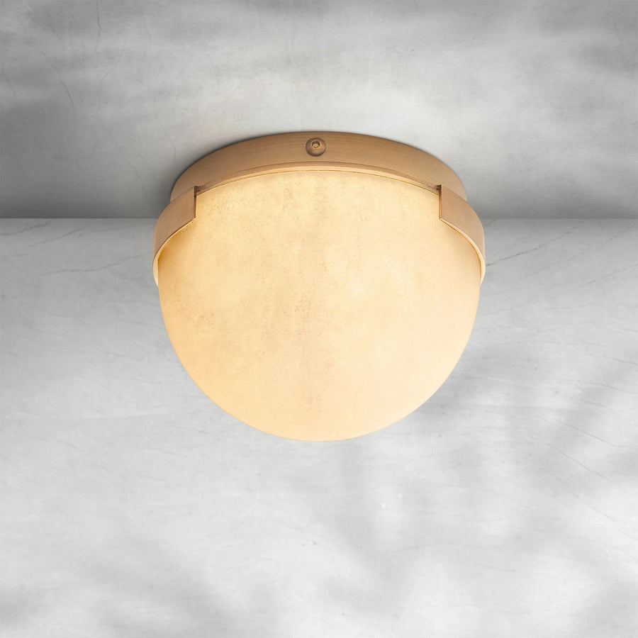 Domed Alabaster and Slim Steel Wall Sconce