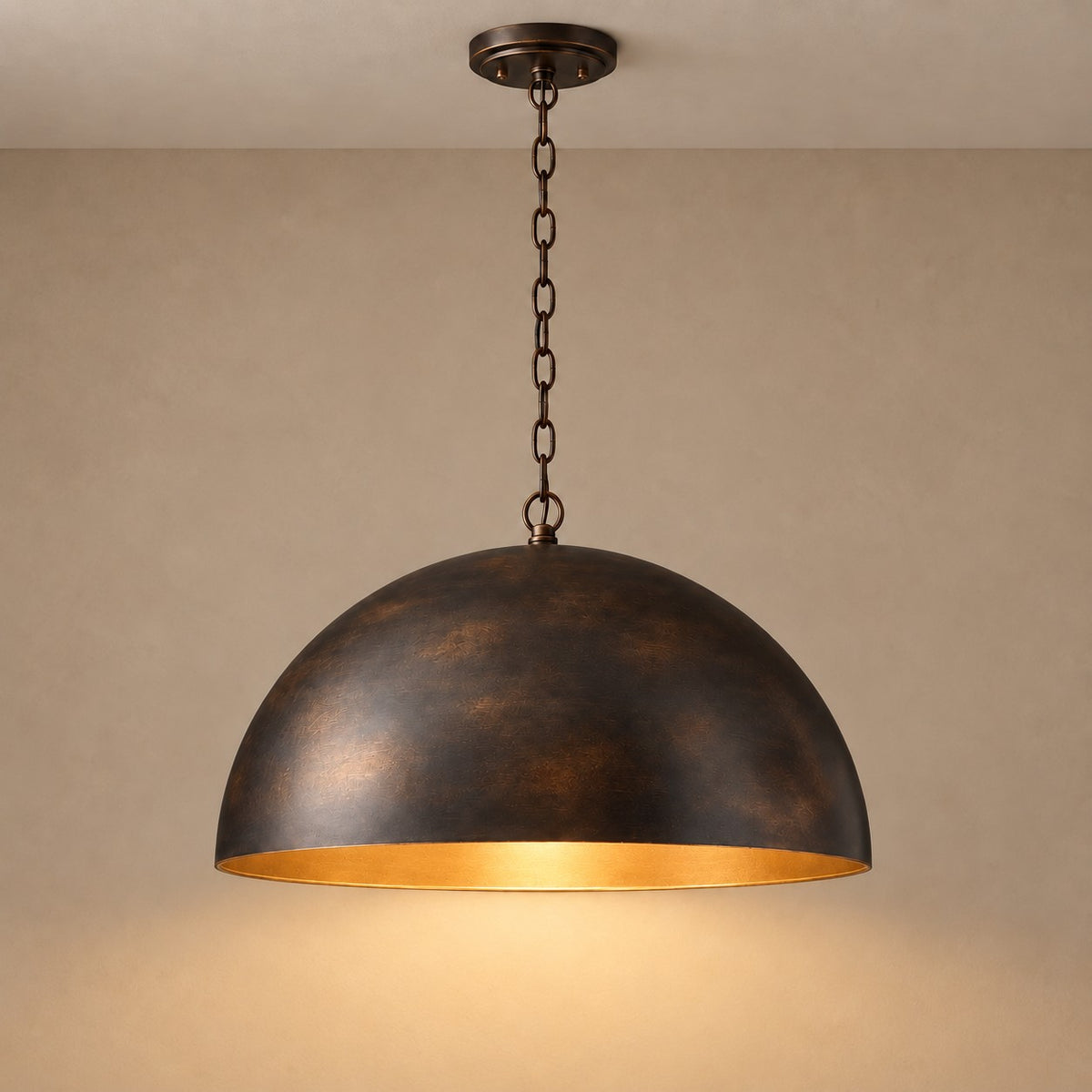 Domed Brass and Steel Metal Shade Pendant