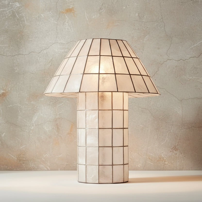 Domed Capiz Shell Mushroom Bronze Table Lamp