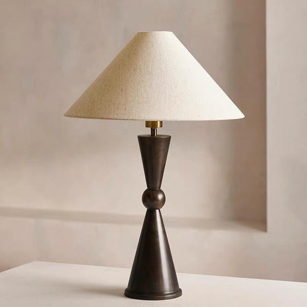 Double Cone Bronze Iron Table Lamp with Linen Shade