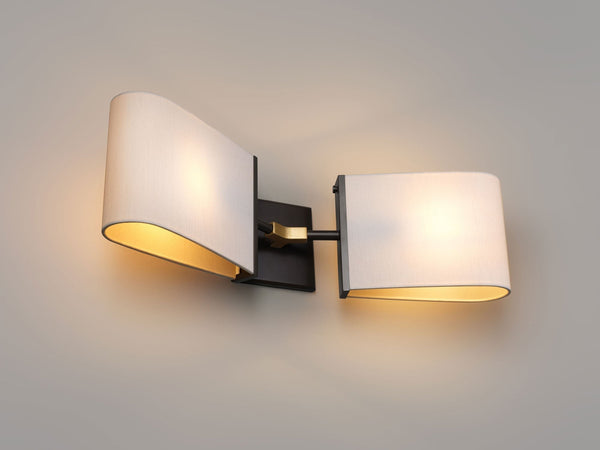 Double Ivory Silk Shade Brass Wall Sconce