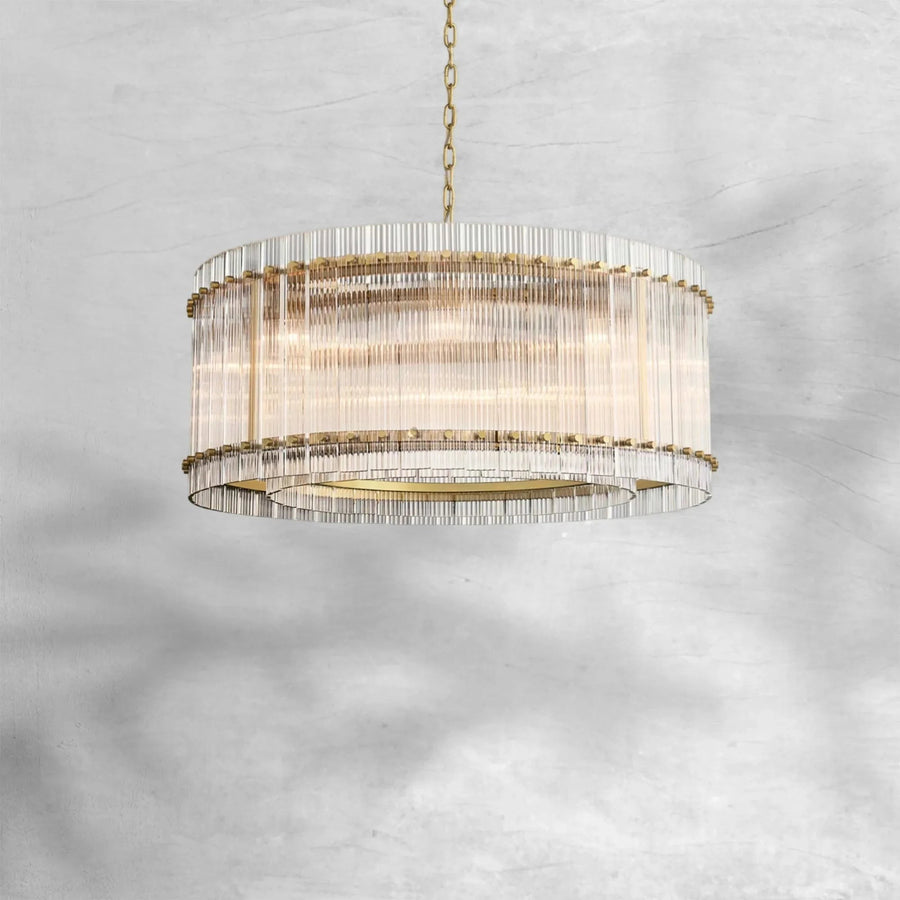 Double Layer Glass Panel Drum Ring Chandelier