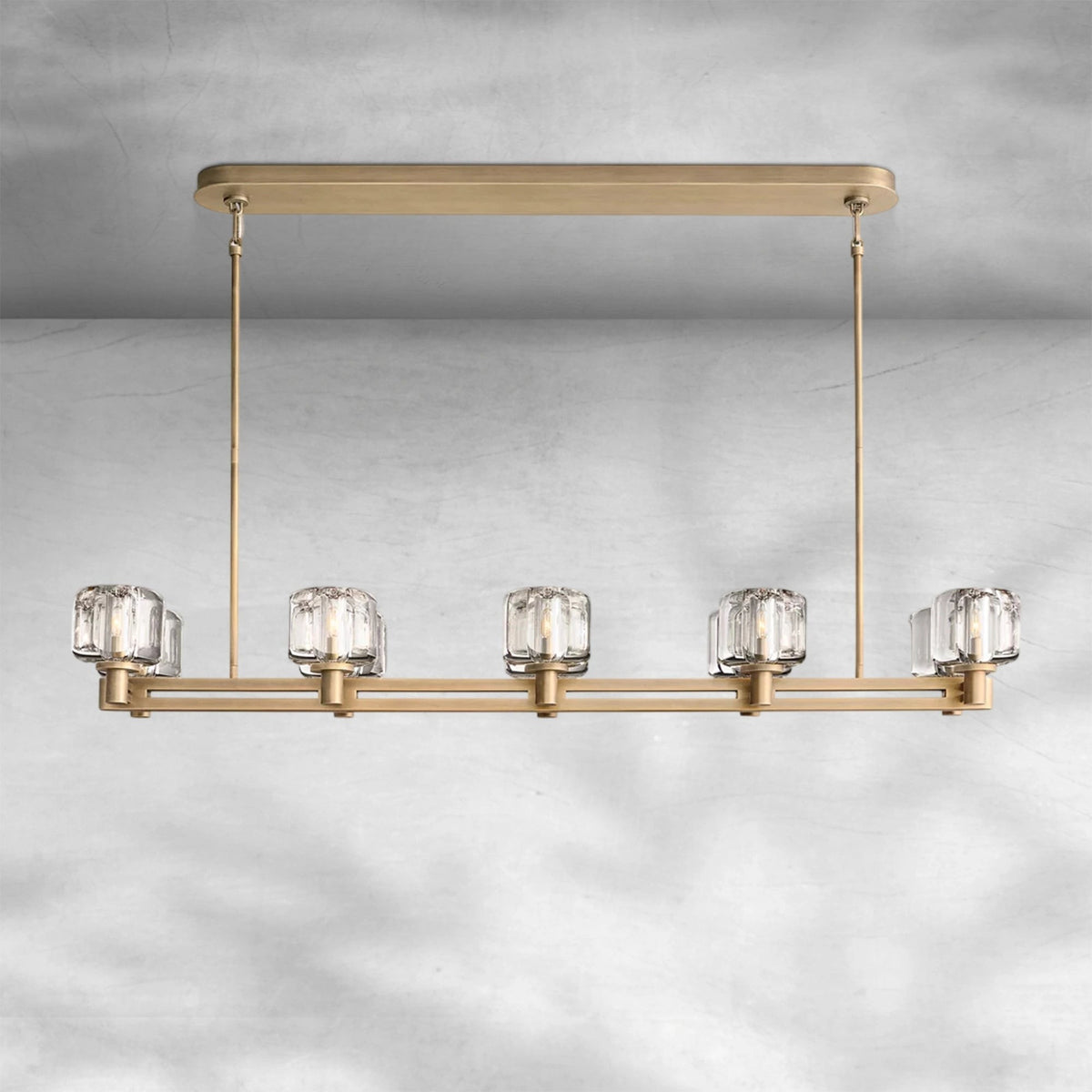 Double Linear Crystal and Brass Chandelier