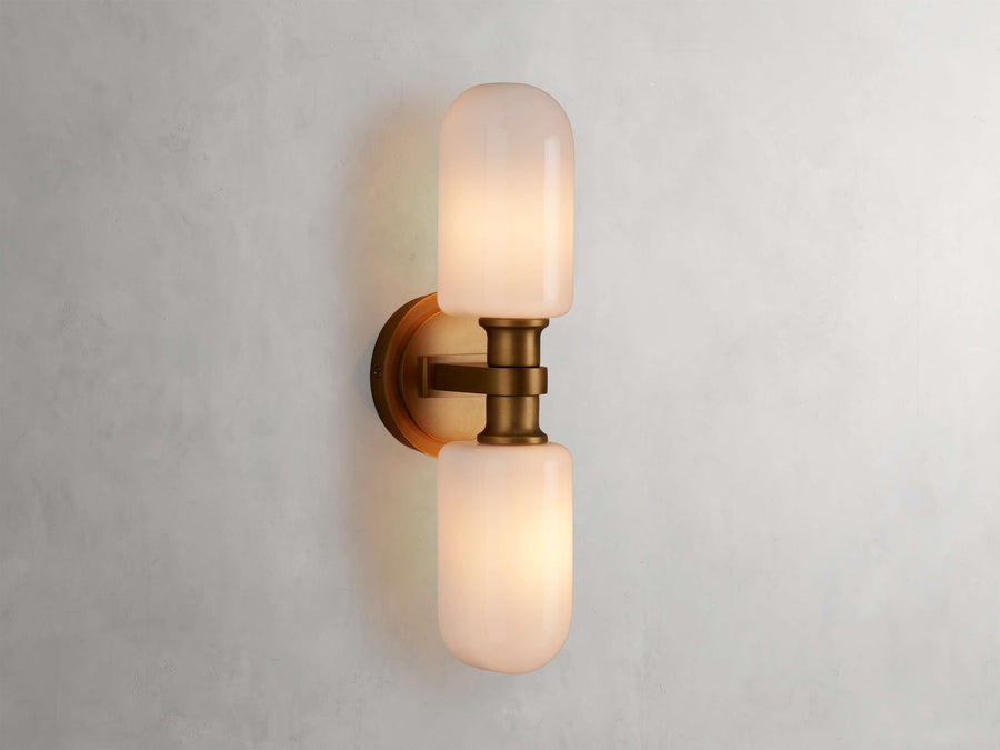 Double Opal Glass Globe Brass Wall Sconce