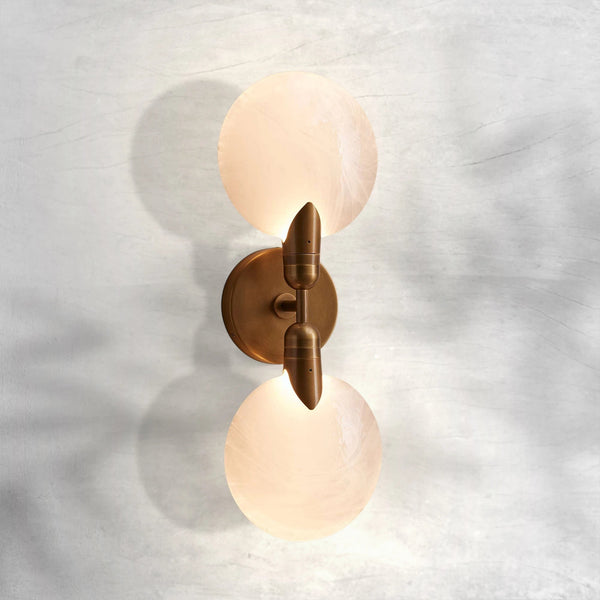 Double Petal Glass Disc Brass Wall Sconce