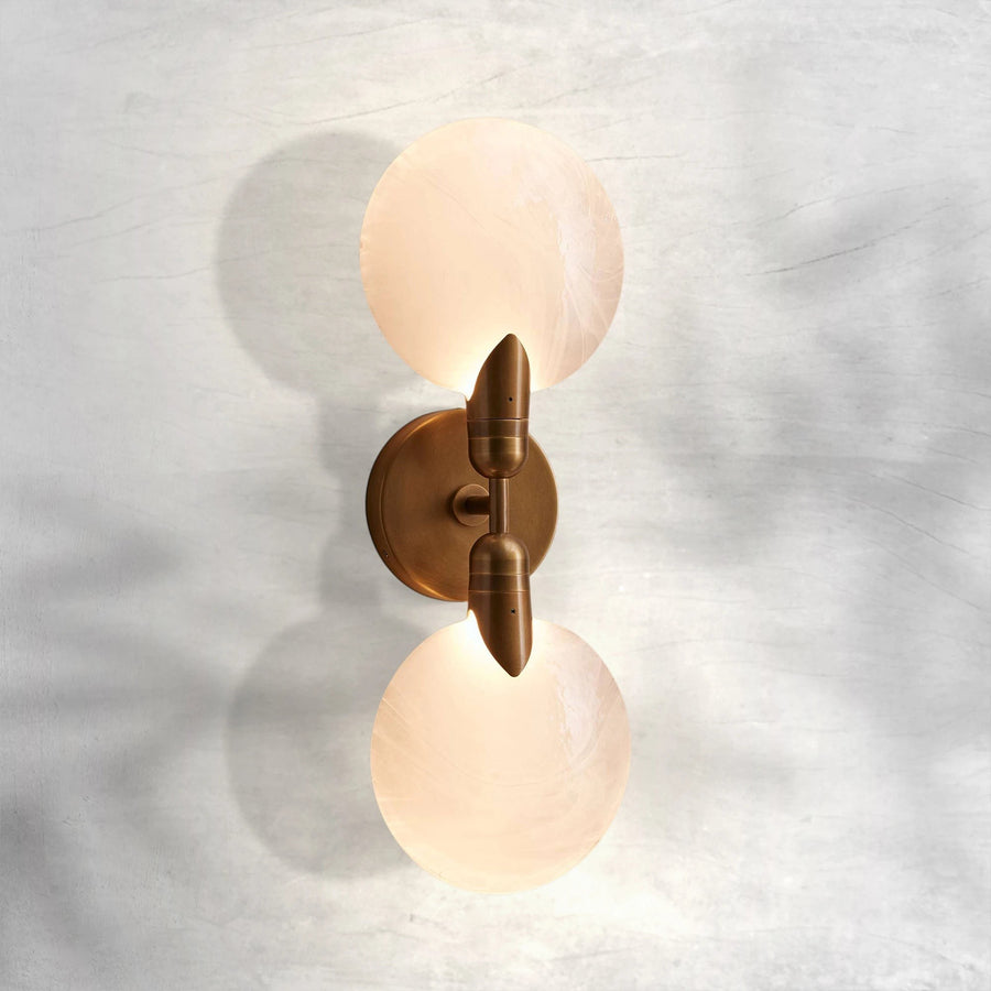 Double Petal Glass Disc Brass Wall Sconce