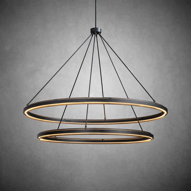 Double Ring Tiered Black Iron Chandelier