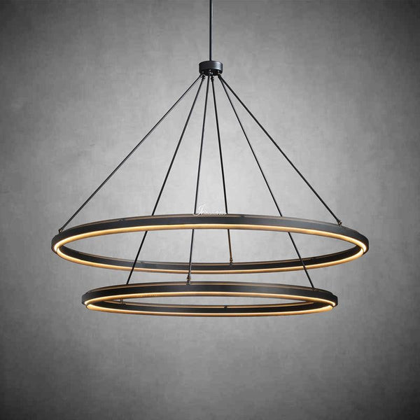 Double Ring Tiered Black Iron Chandelier