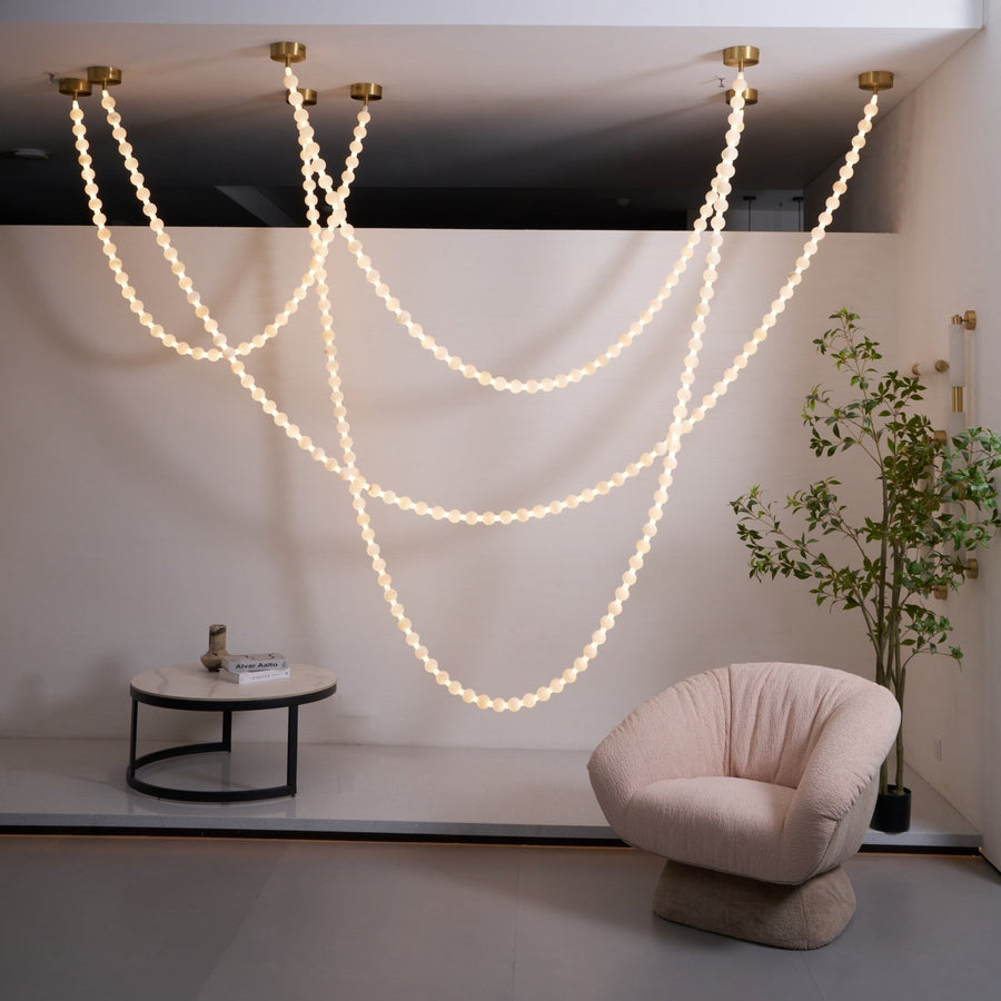 Draped Alabaster Bead Strand Chandelier with Gold Mounts