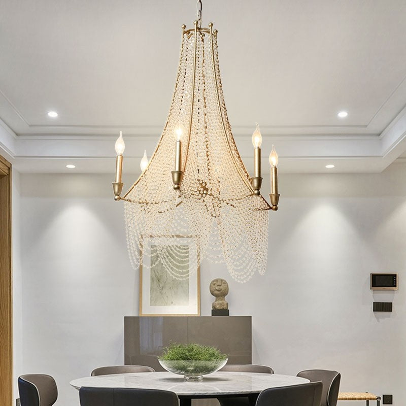 Draped Crystal Bead Champagne Iron Tiered Chandelier