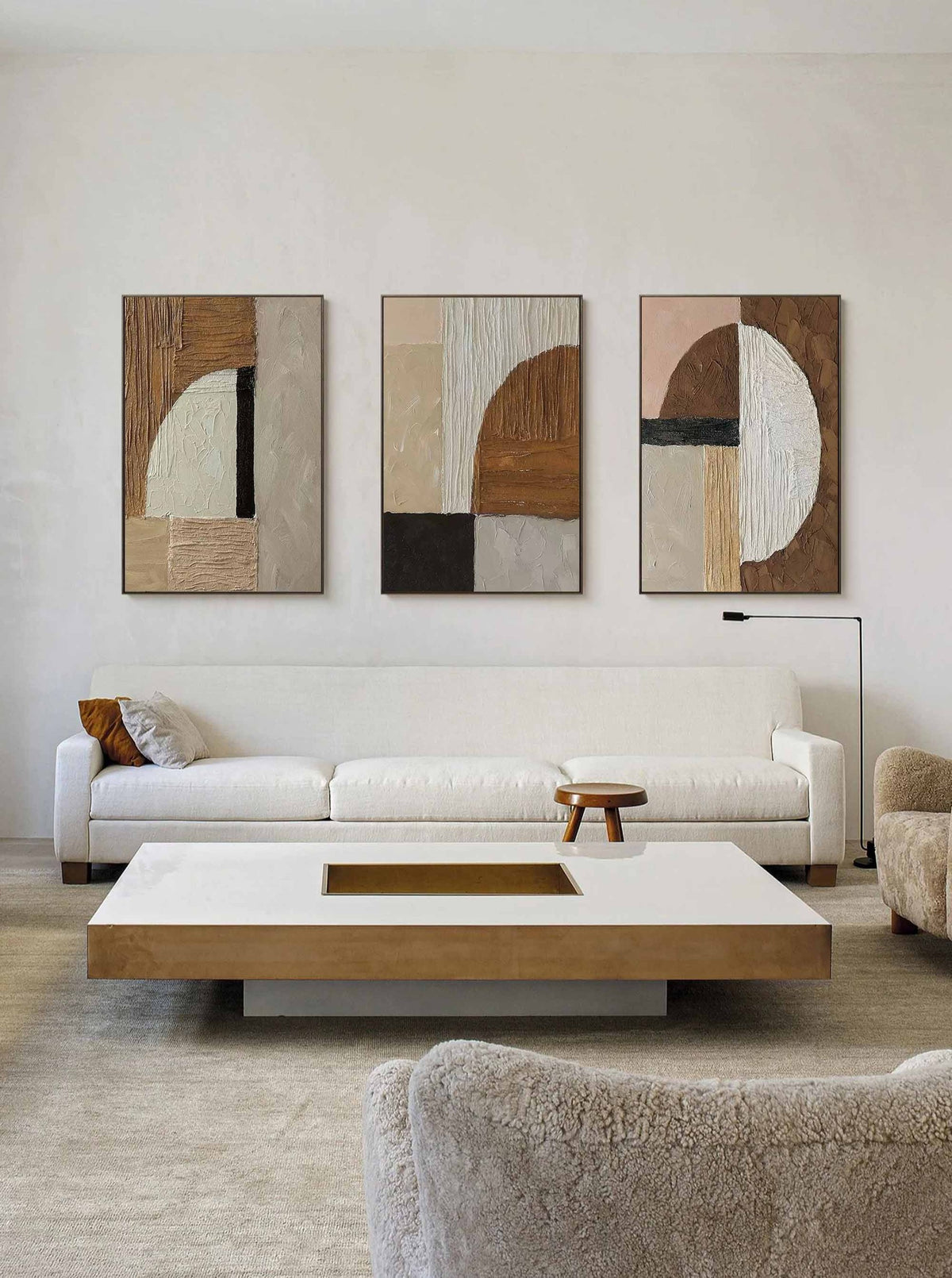 Earthen Arches Triptych in Clay and Cream