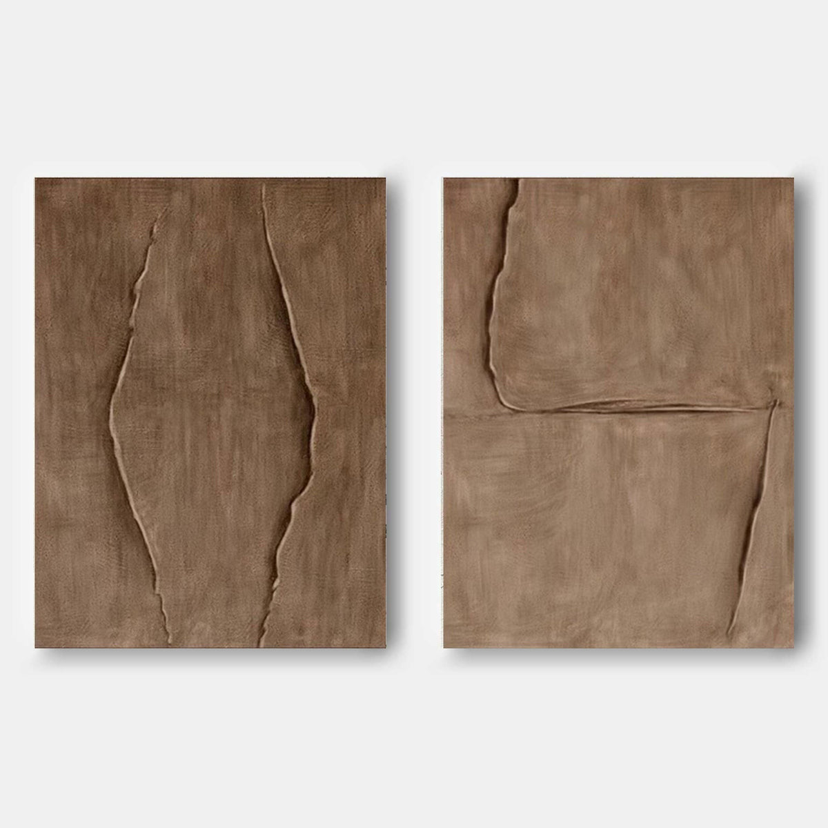 Earthen Folds Textured Brown Diptych