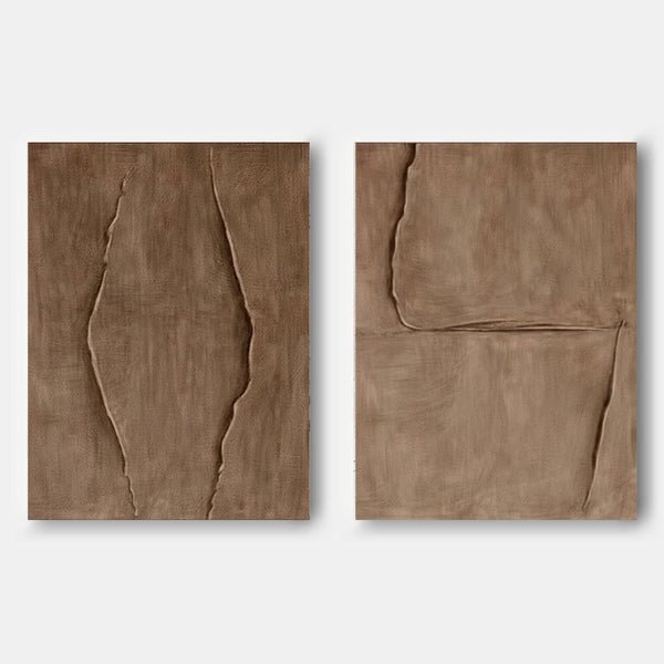 Earthen Folds Textured Brown Diptych