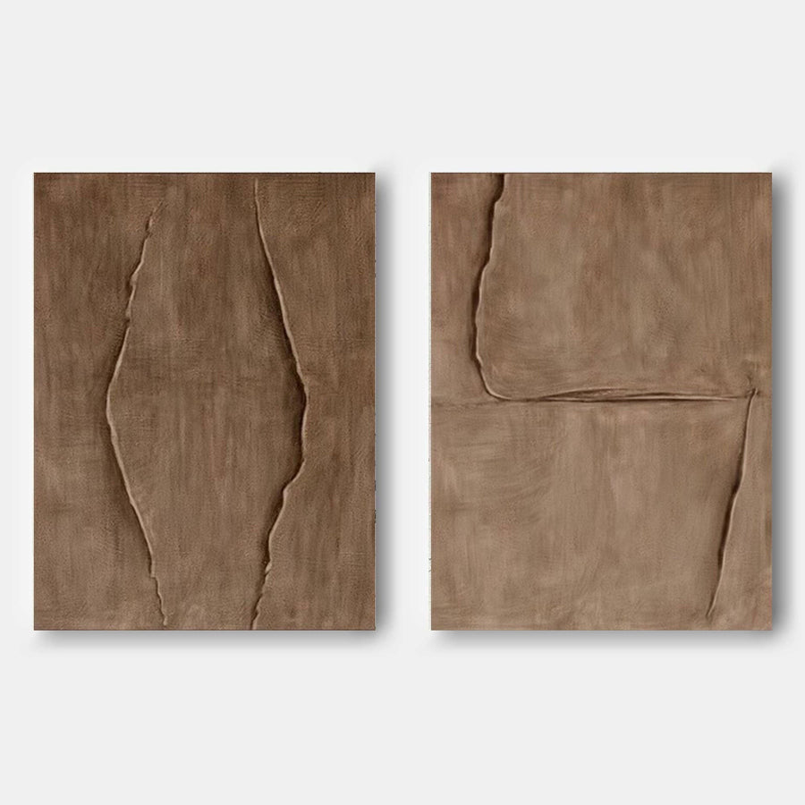 Earthen Folds Textured Brown Diptych
