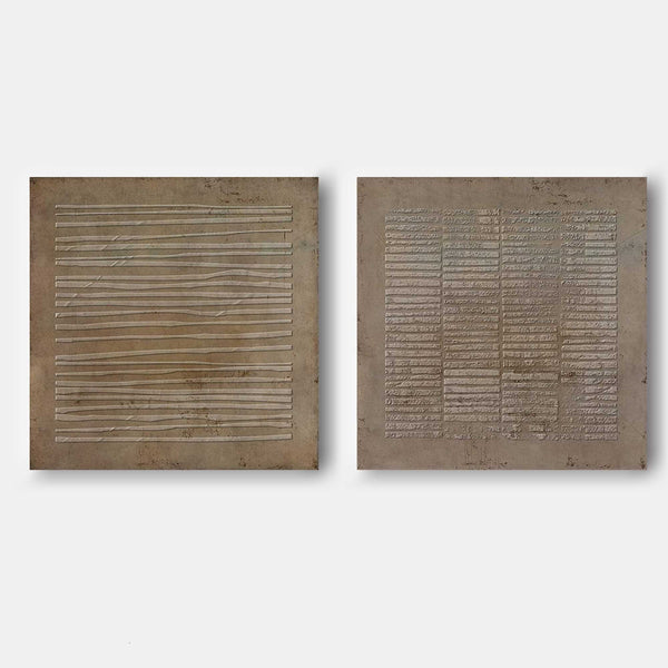 Earthen Lines Textured Relief Diptych