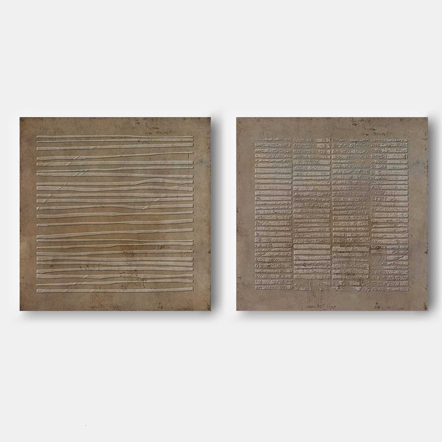 Earthen Lines Textured Relief Diptych