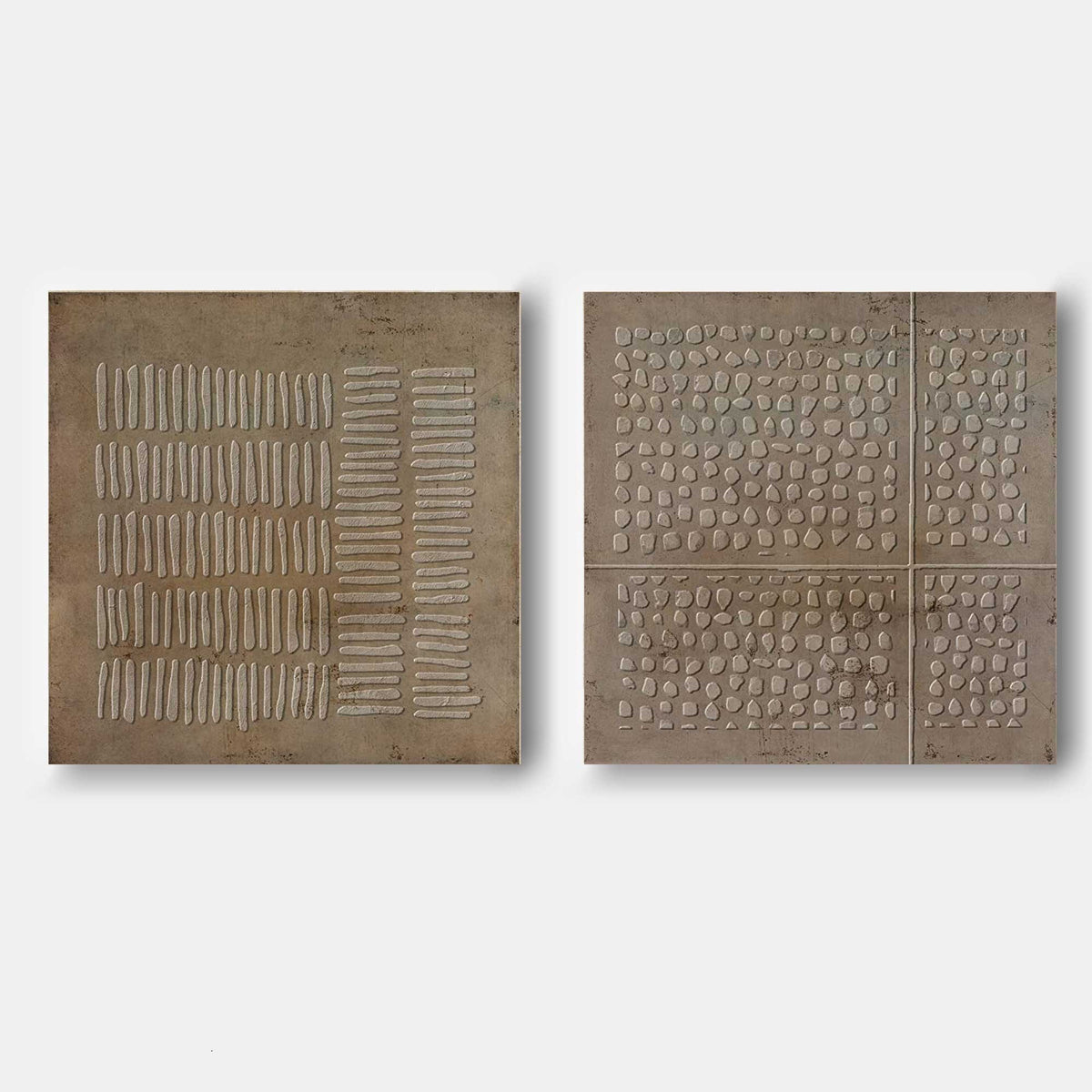 Earthen Marks and Pebble Grid Diptych