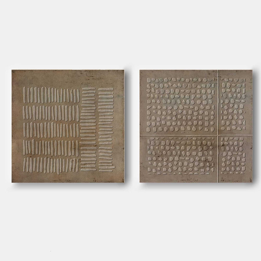 Earthen Marks and Pebble Grid Diptych