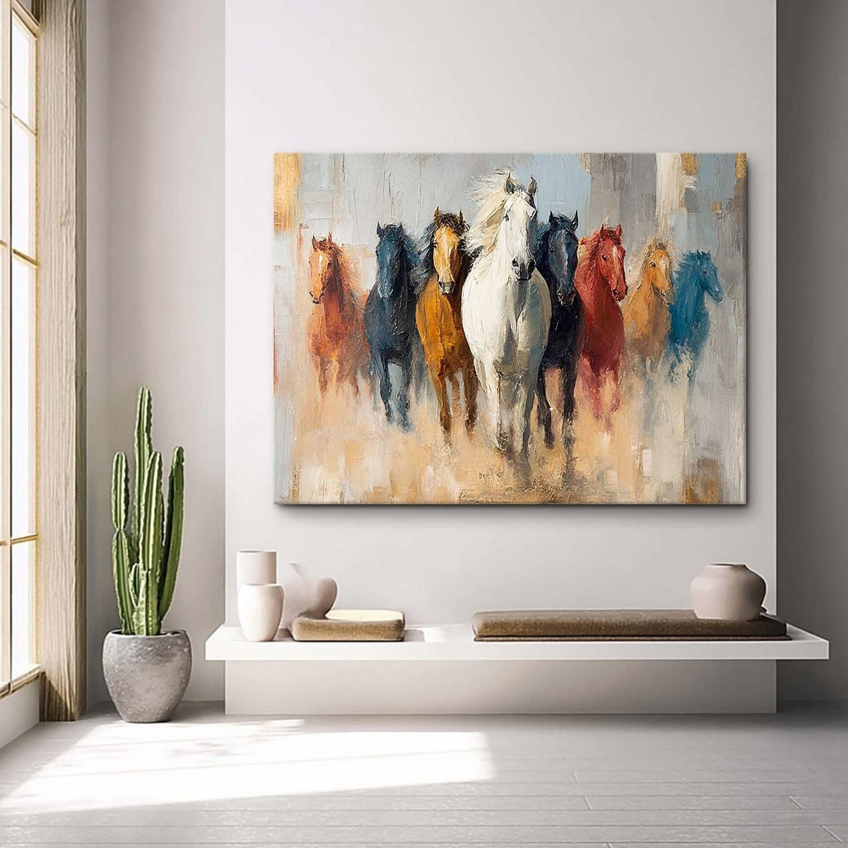 Eight Horses Running Through Golden Dust