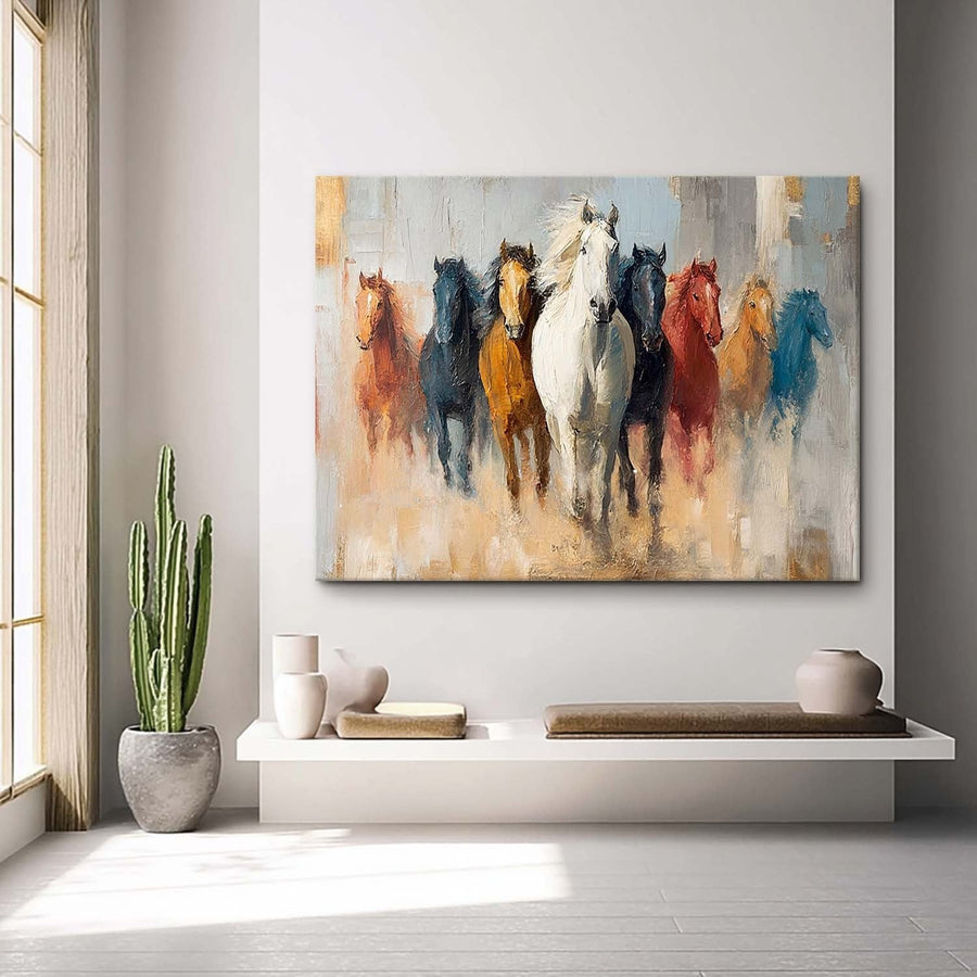 Eight Horses Running Through Golden Dust