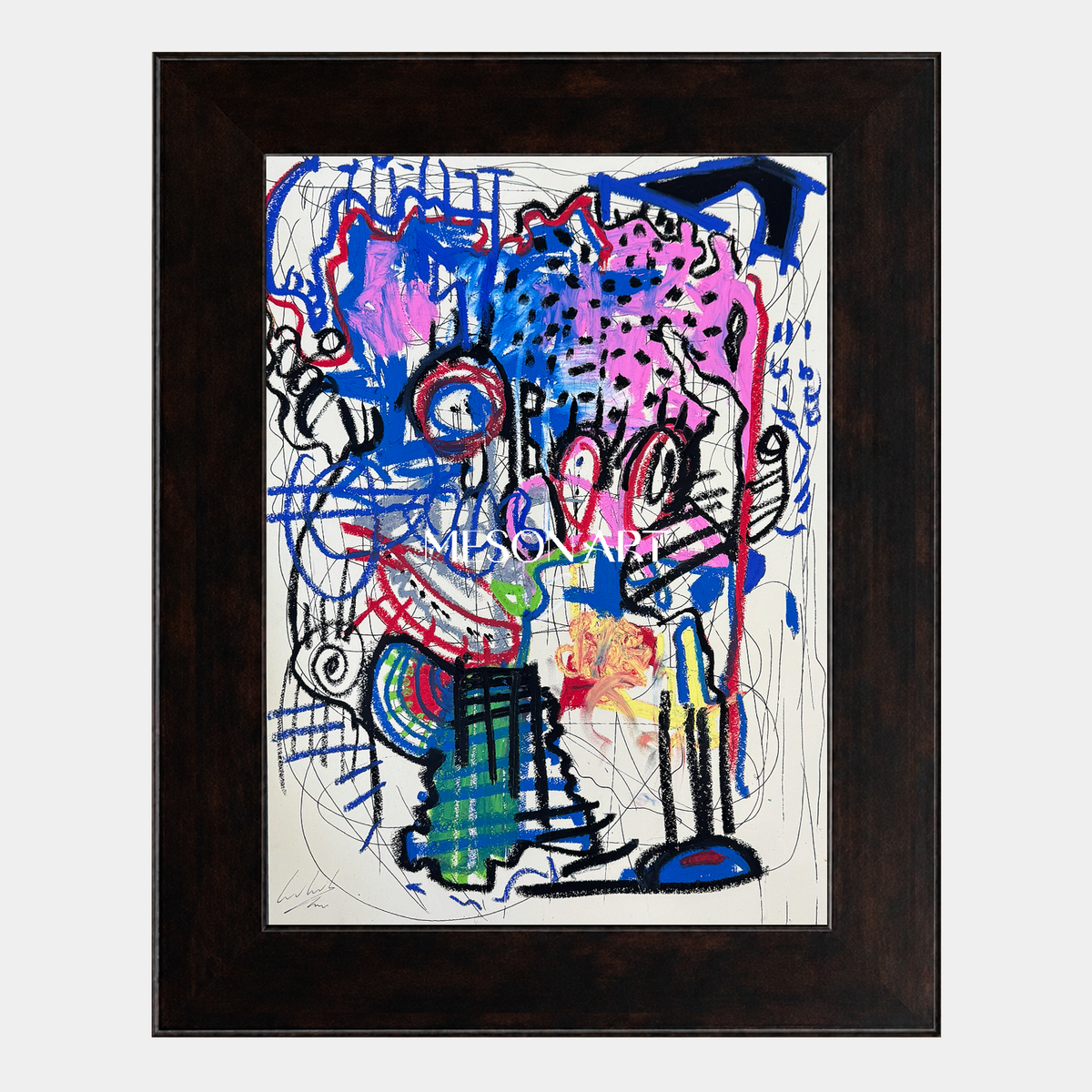 Electric Blue and Pink Scribbled Figure