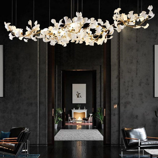 Elongated Ceramic Ginkgo Leaf Cluster Chandelier