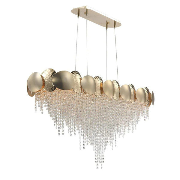 Elongated Oval Brass and Crystal Chandelier