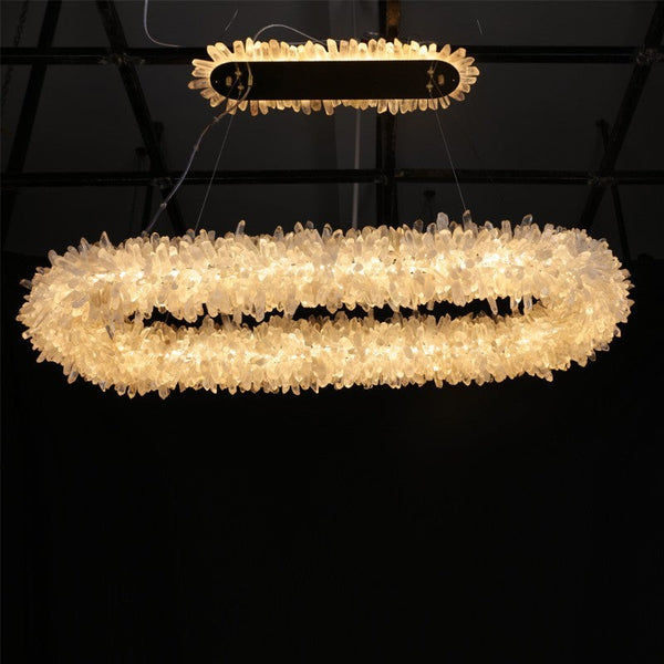Elongated Oval Chrome and Quartz Crystal Chandelier
