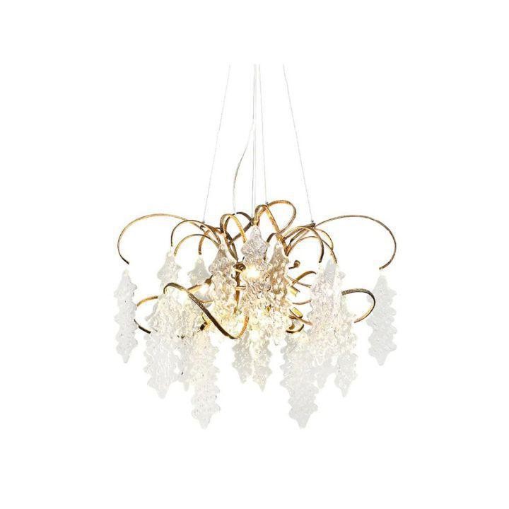 Elongated Oval Glass and Brass Linear Chandelier