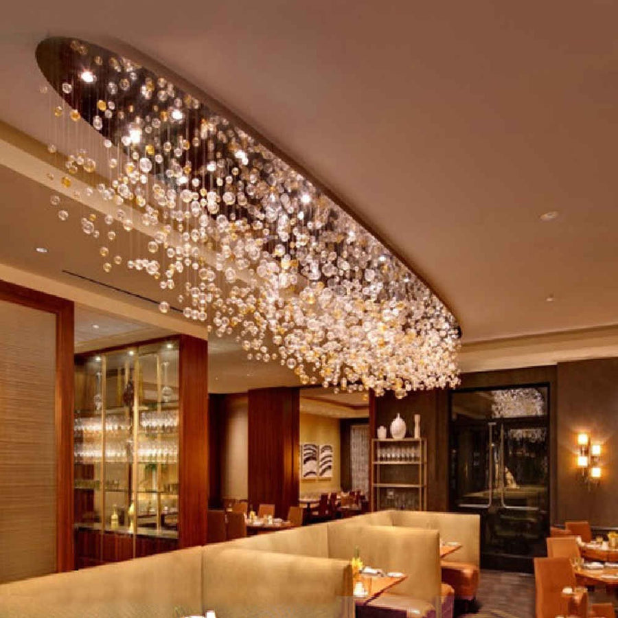 Elongated Oval Glass Bubble Crystal Flush Mount