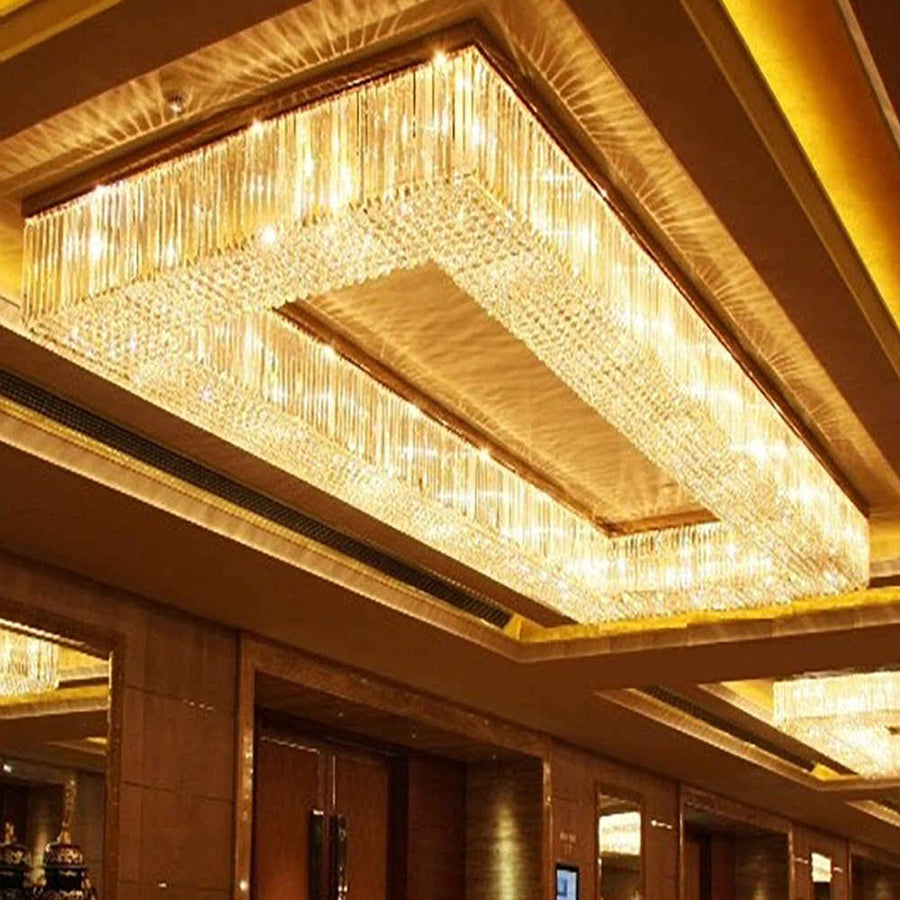 Elongated Rectangular Ring Crystal Flush Mount Chandelier
