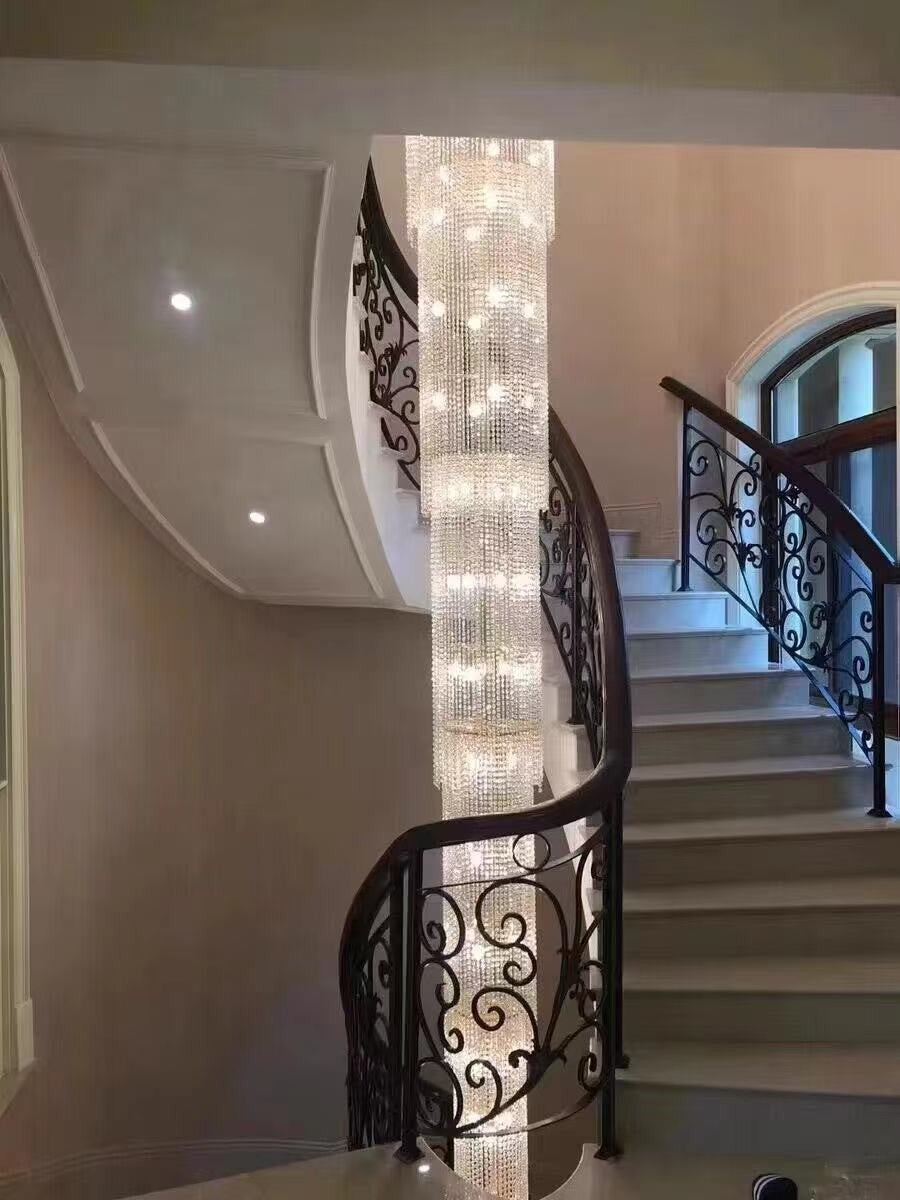 Elongated Tiered Round Crystal Staircase Chandelier