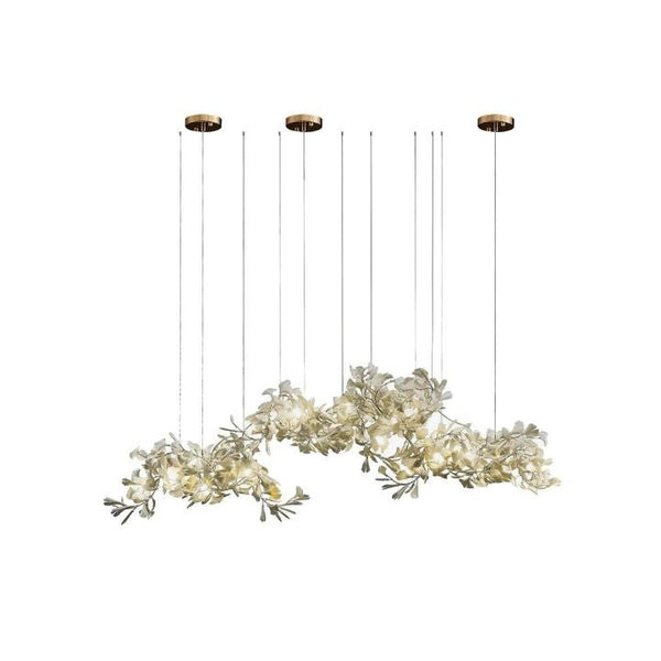 Elongated White Ceramic Ginkgo Leaf Chandelier
