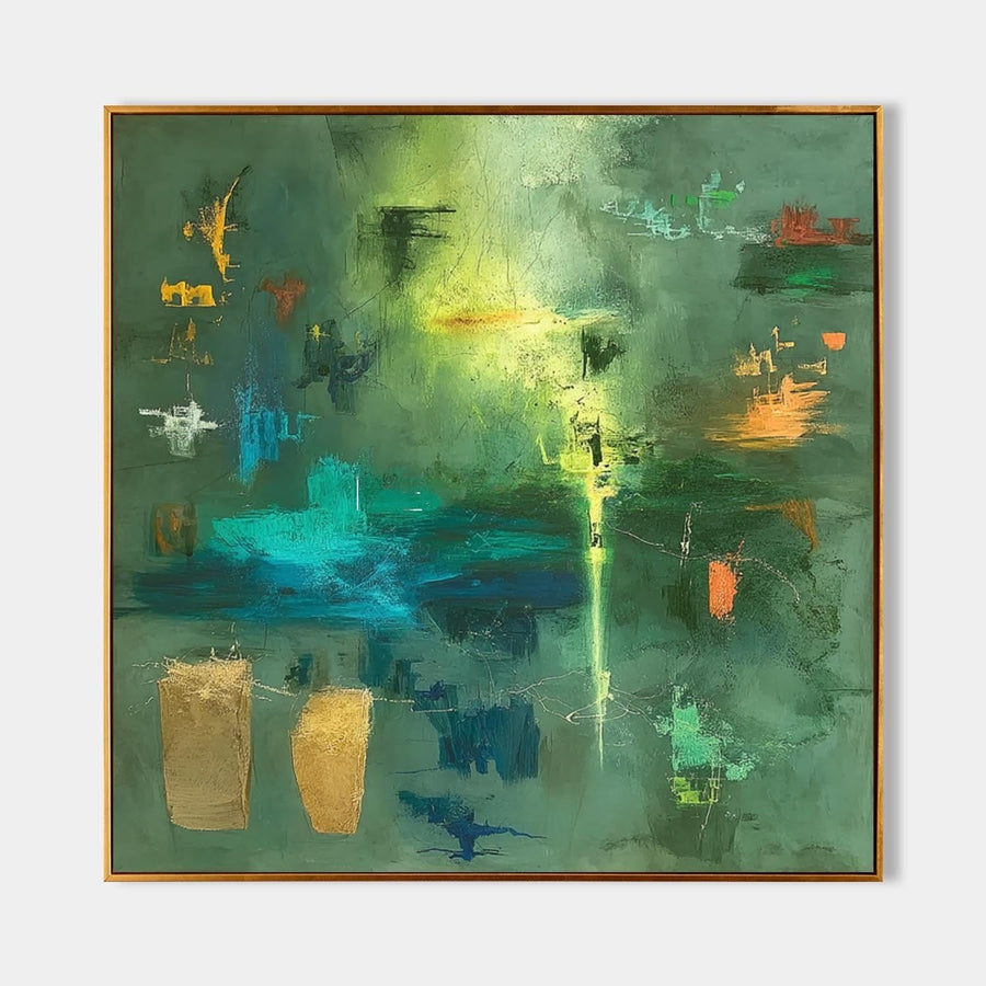 Emerald Abstract with Gilded Forms