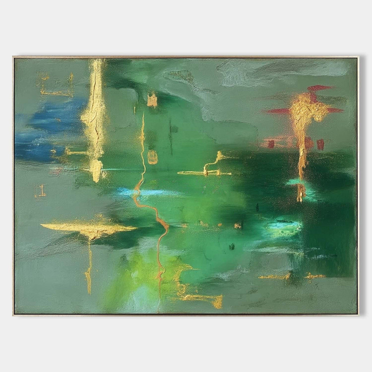 Emerald Abstract with Gold Leaf Traces
