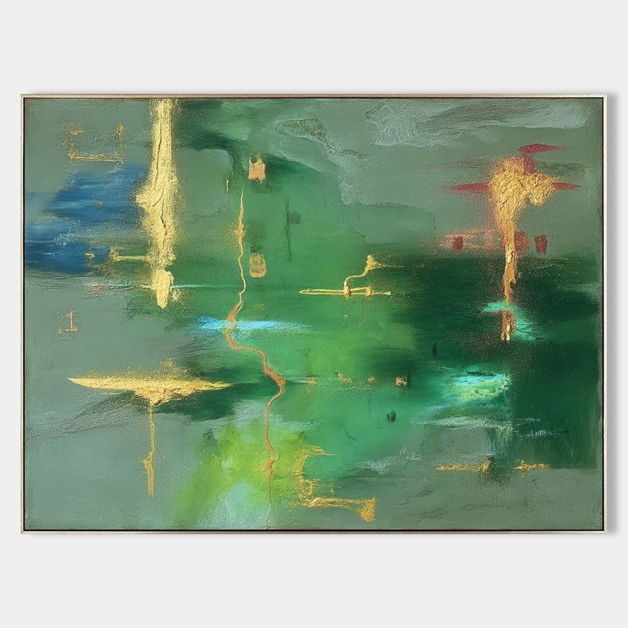 Emerald Abstract with Gold Leaf Traces