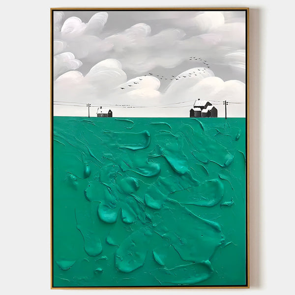 Emerald Field Under Rolling Clouds