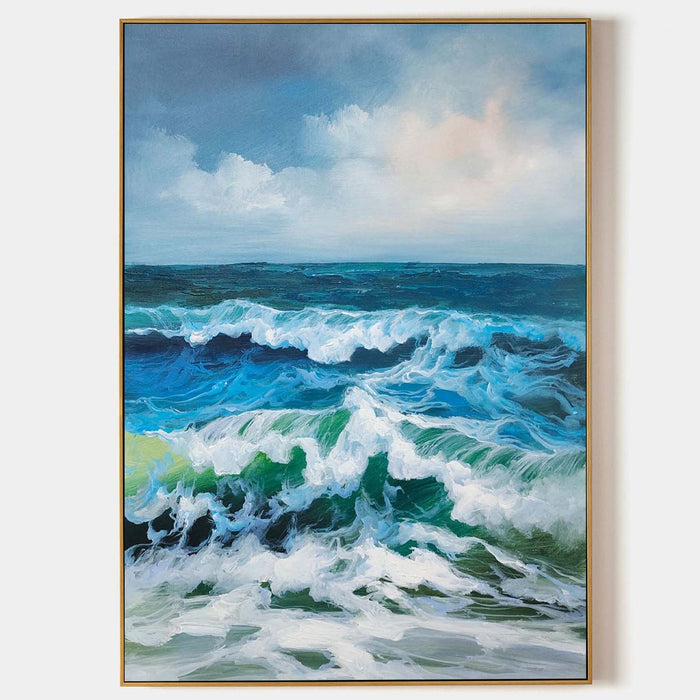 Emerald Surf Under Gathering Clouds