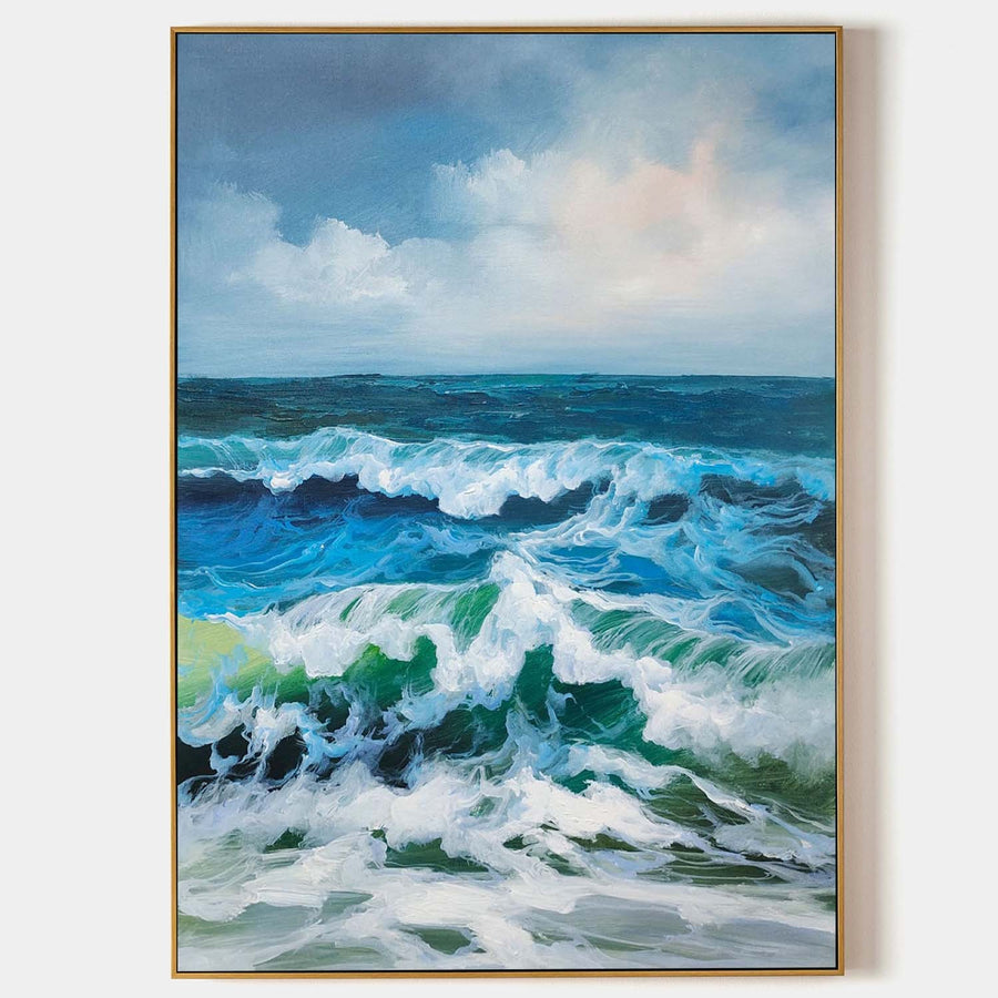 Emerald Surf Under Gathering Clouds