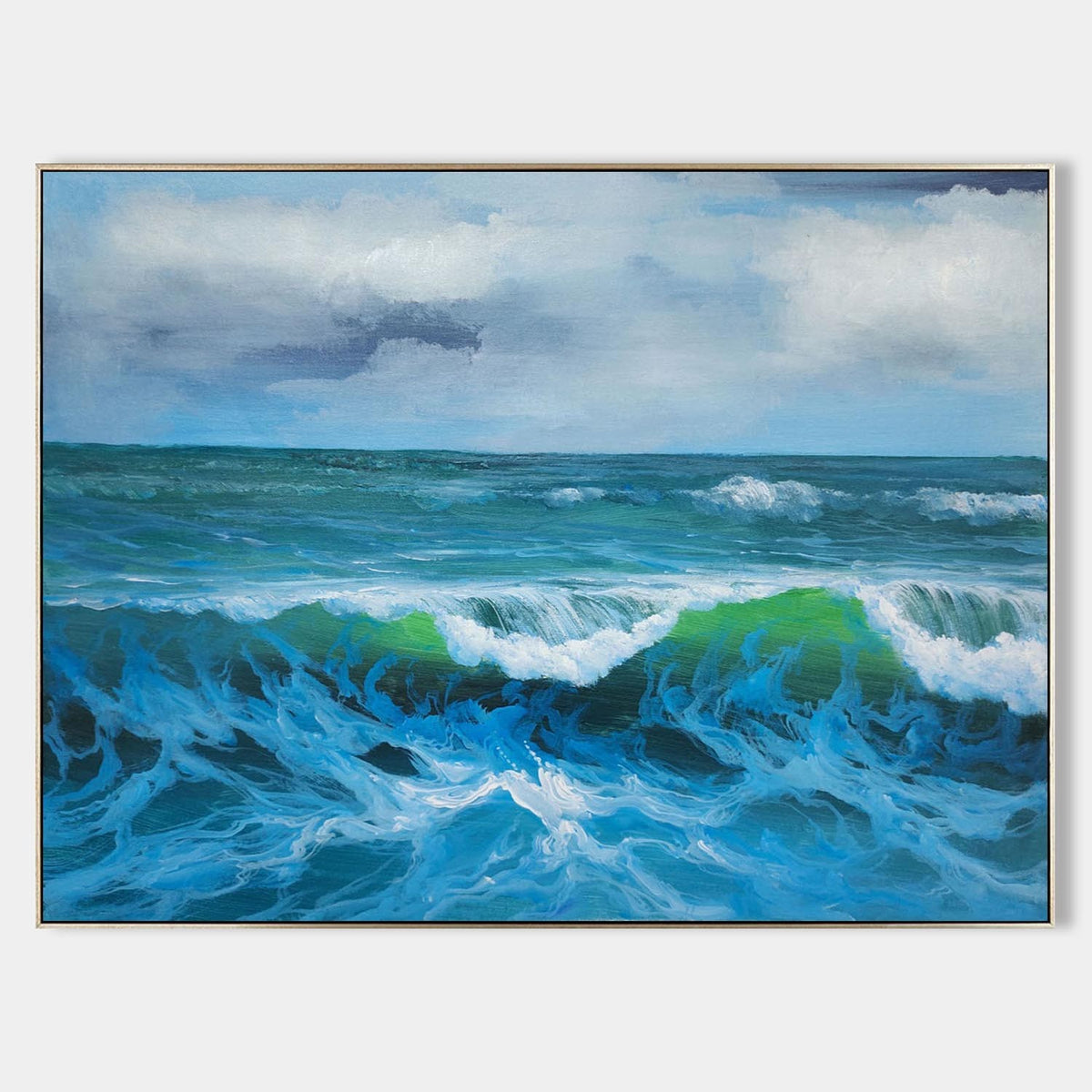 Emerald Wave Under Gathering Clouds