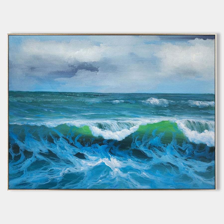 Emerald Wave Under Gathering Clouds