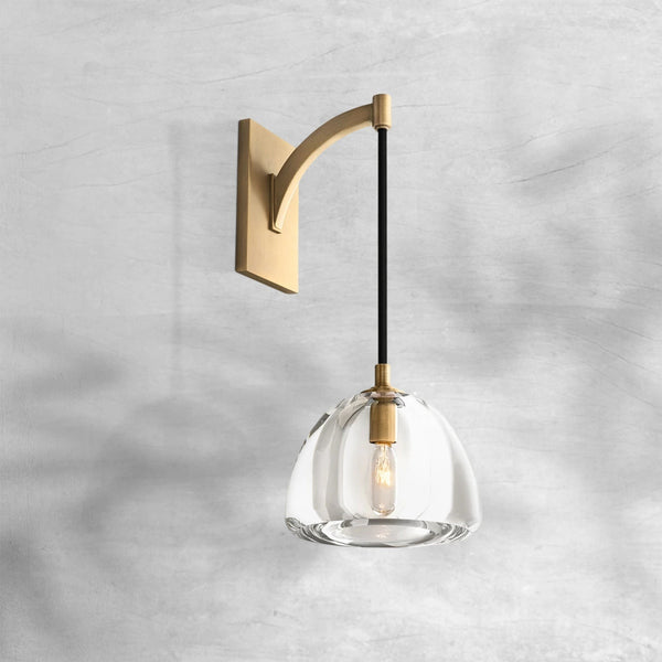 Engraved Glass Dome and Brass Wall Sconce