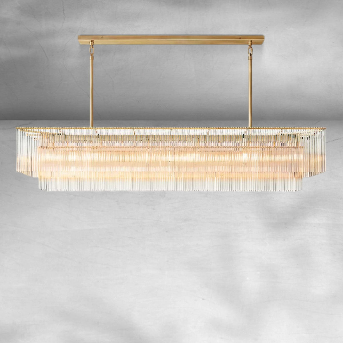 Extended Brass and Crystal Dining Table Linear Chandelier