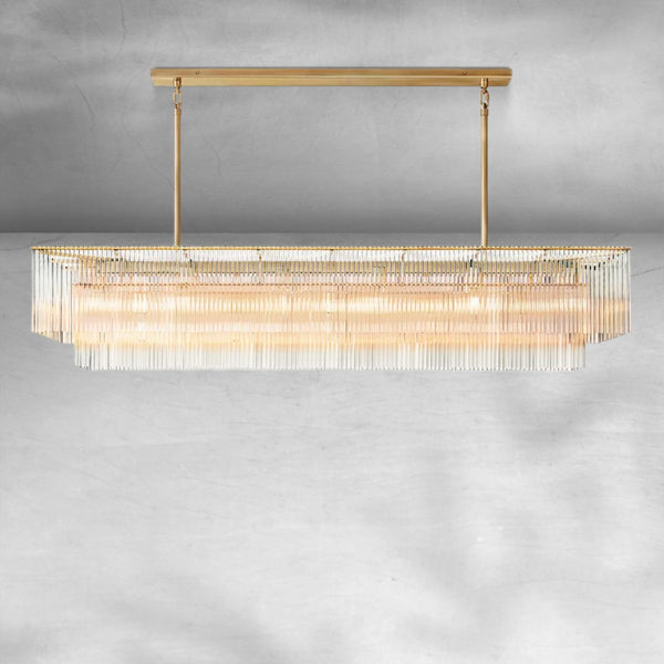 Extended Brass and Crystal Dining Table Linear Chandelier